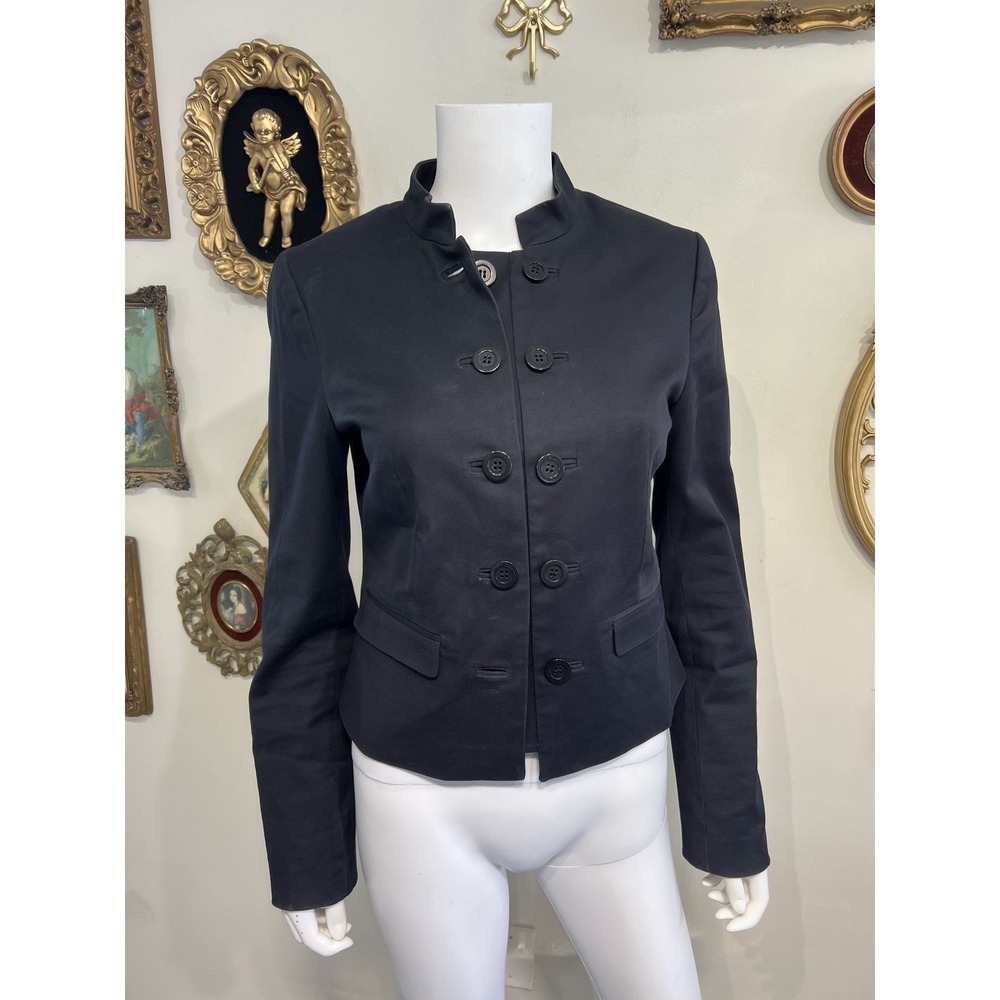 Club Monaco Military Band Jacket Womens 8 Black Mandarin Collar Cropped Blazer